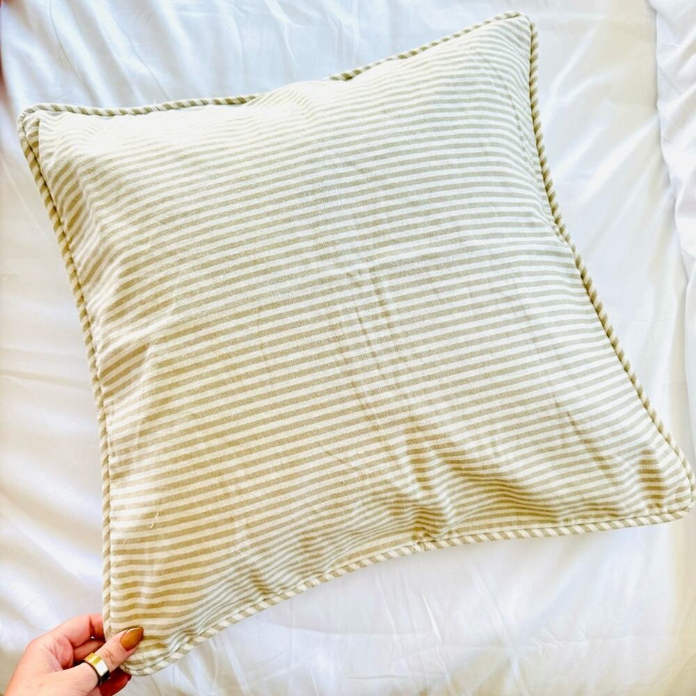 POTTERY BARN White Tan Cream Stripe Pattern Linen Pillow Case Sham 20" Square - Picture 11 of 11